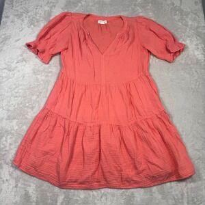 Velvet by Graham Spencer Anthropologie Coral Gauze Tiered Short Sleeve‎ Dress S